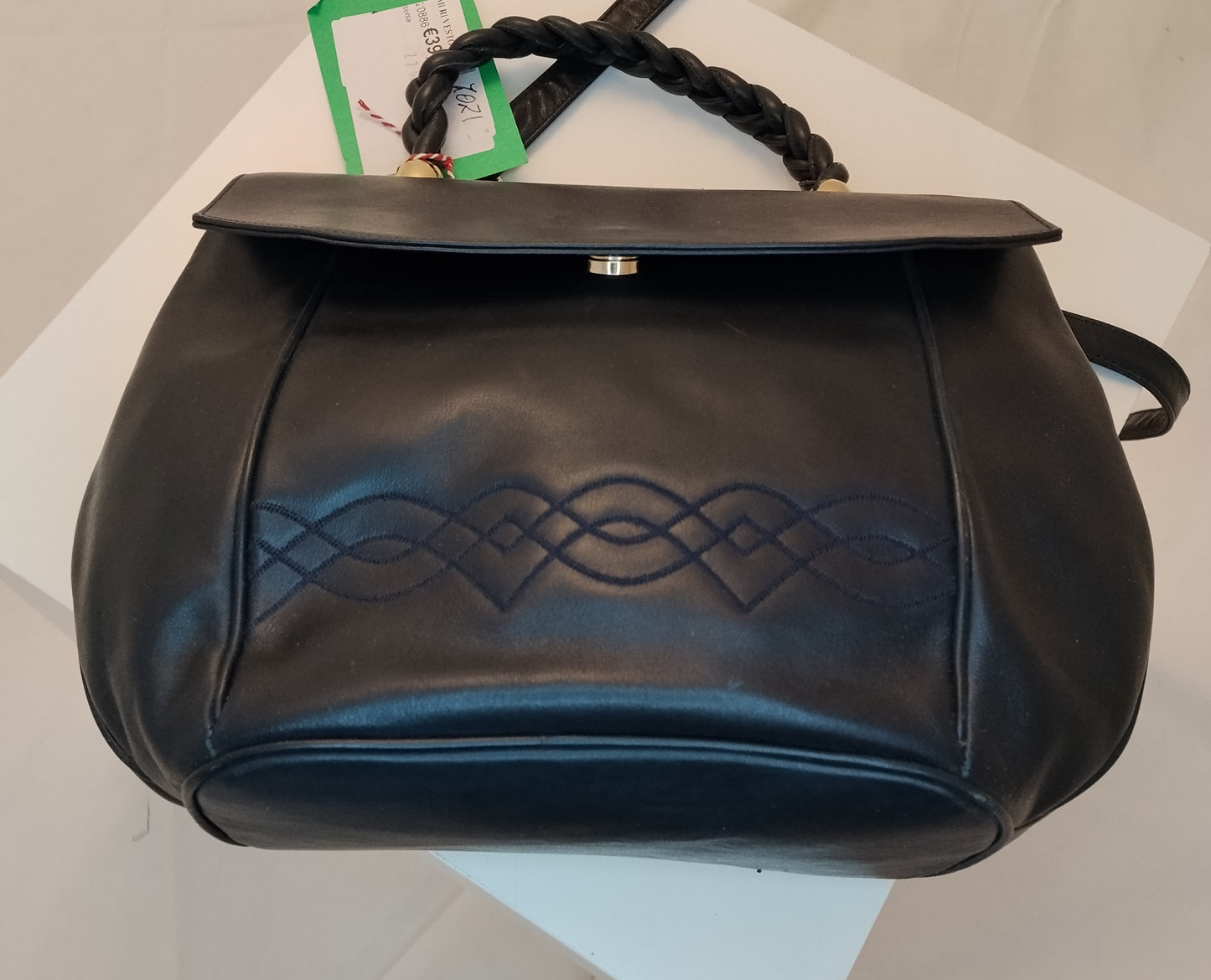 Borsa Donna Nera Elegante Manico Intrecciato Stile Vintage