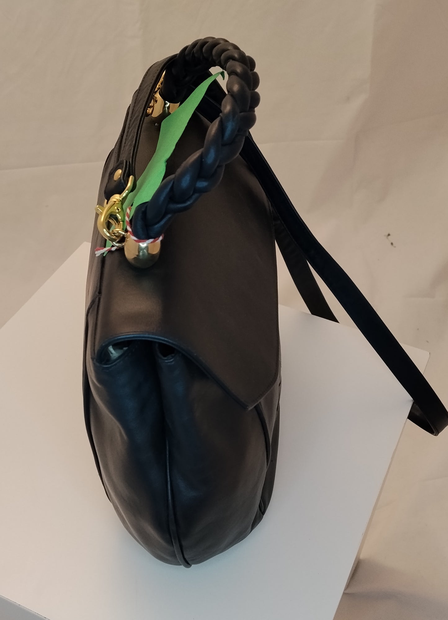 Borsa Donna Nera Elegante Manico Intrecciato Stile Vintage