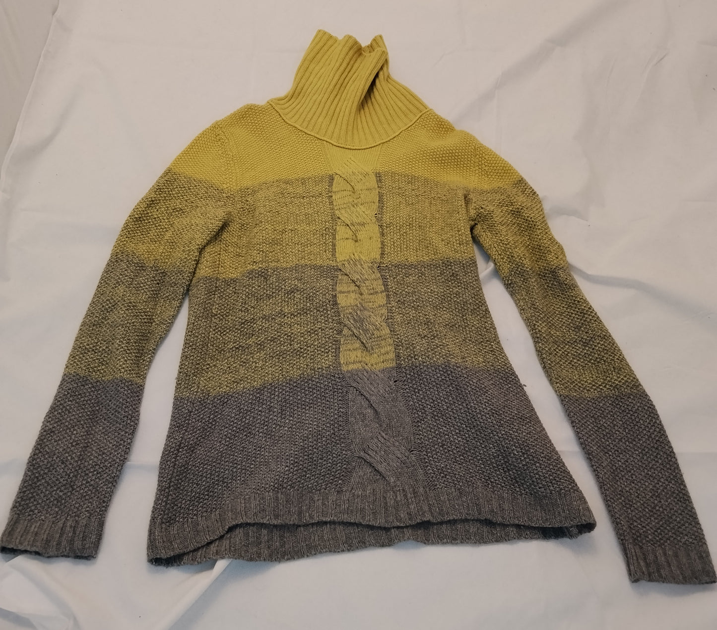 Maglione Donna Maria Bellentani Collo Alto Giallo Grigio Treccia Taglia M