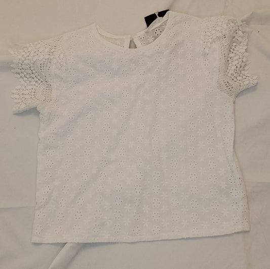 Blusa Donna Calliope Bianca Ricamata Pizzo Maniche Corte Taglia XS