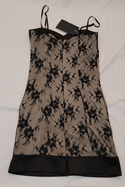 Abito Donna Nero Beige Elegante Pizzo Bustier Senza Marca Taglia S