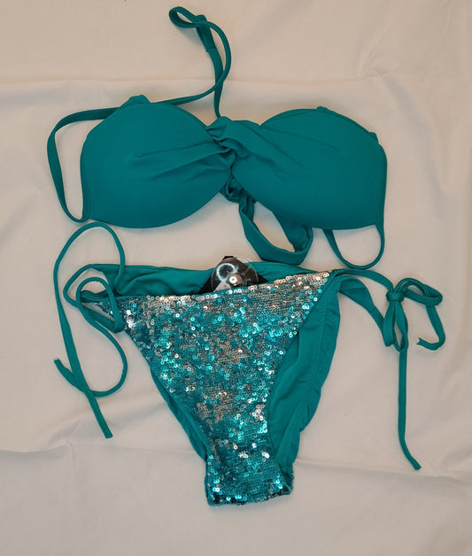 Bikini Donna Verde Turchese con Paillettes Taglia Seconda