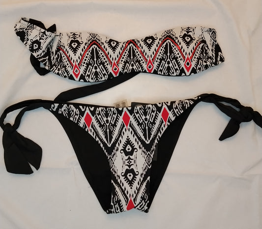Bikini Donna Power Flower Fantasia Etnica Fascia con Slip Laccetti Taglia 40
