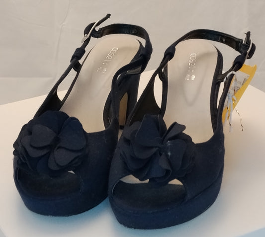 Scarpe Donna Obsel Blu con Fiore Tacco Medio Cinturino Taglia 39