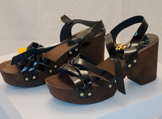 Sandali Donna Mordi la Vita Neri Platform Legno Tacco Largo Taglia 39