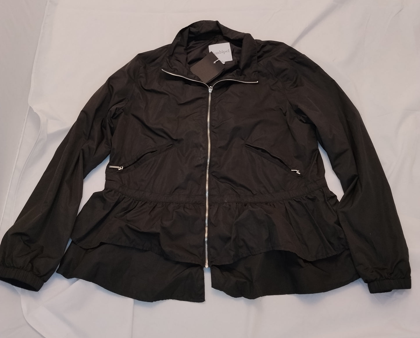 Giacca Donna Conbipel Nera Taglia L Leggera Zip Con Volant Elegante