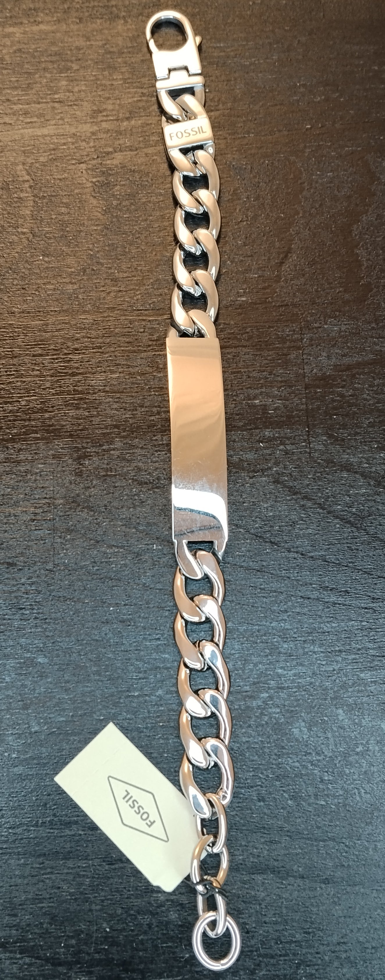 Fossil Bracciale Uomo Acciaio con Piastra e Catena Lunghezza 23 cm con Scatola