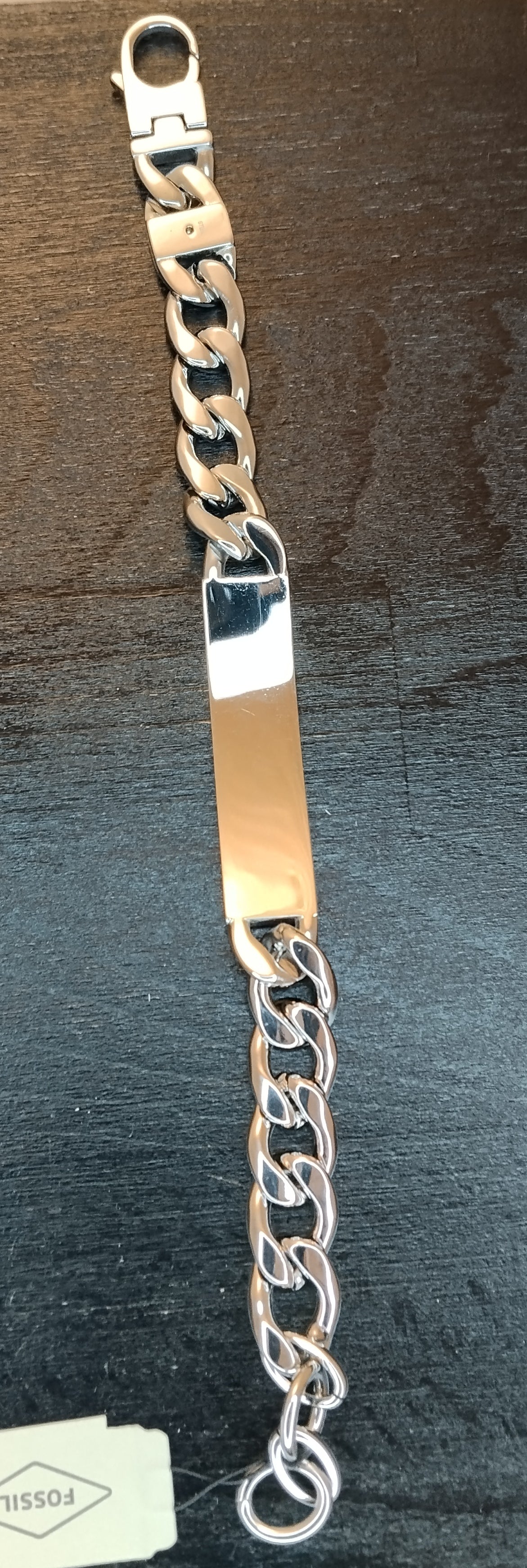 Fossil Bracciale Uomo Acciaio con Piastra e Catena Lunghezza 23 cm con Scatola