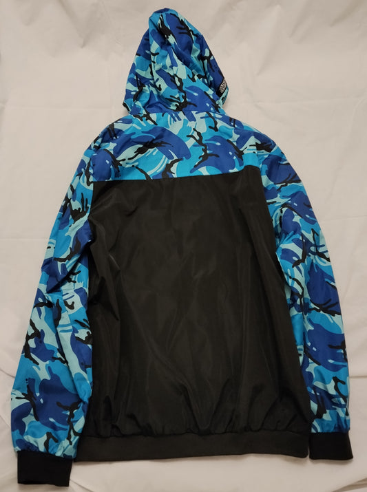 Giacca a vento uomo XL camouflage blu con cappuccio – giubbotto sportivo leggero