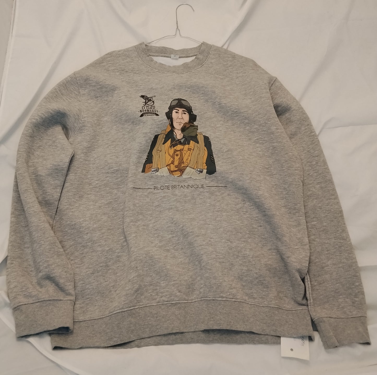 Felpa grigia stampa pilota vintage taglia L – Girocollo casual