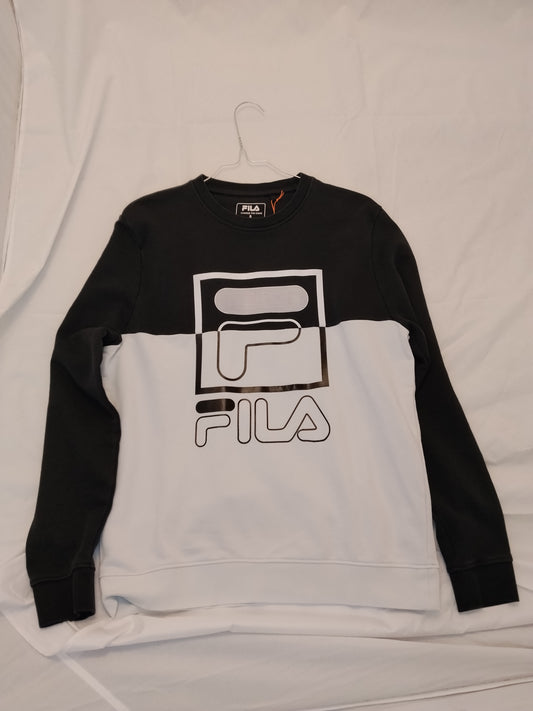 Felpa Fila bianca e nera logo grande taglia S – Girocollo streetwear