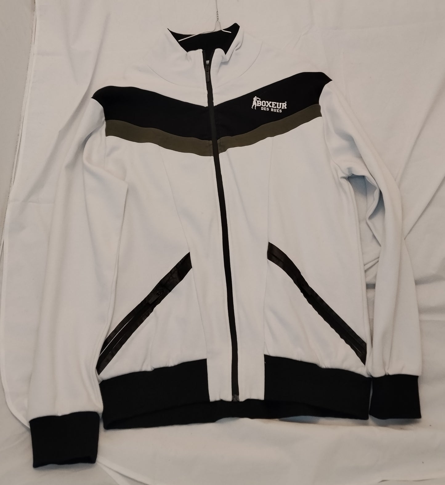 Felpa Uomo Boxeur des Rues Bianco Nero Zip XXL Sportiva