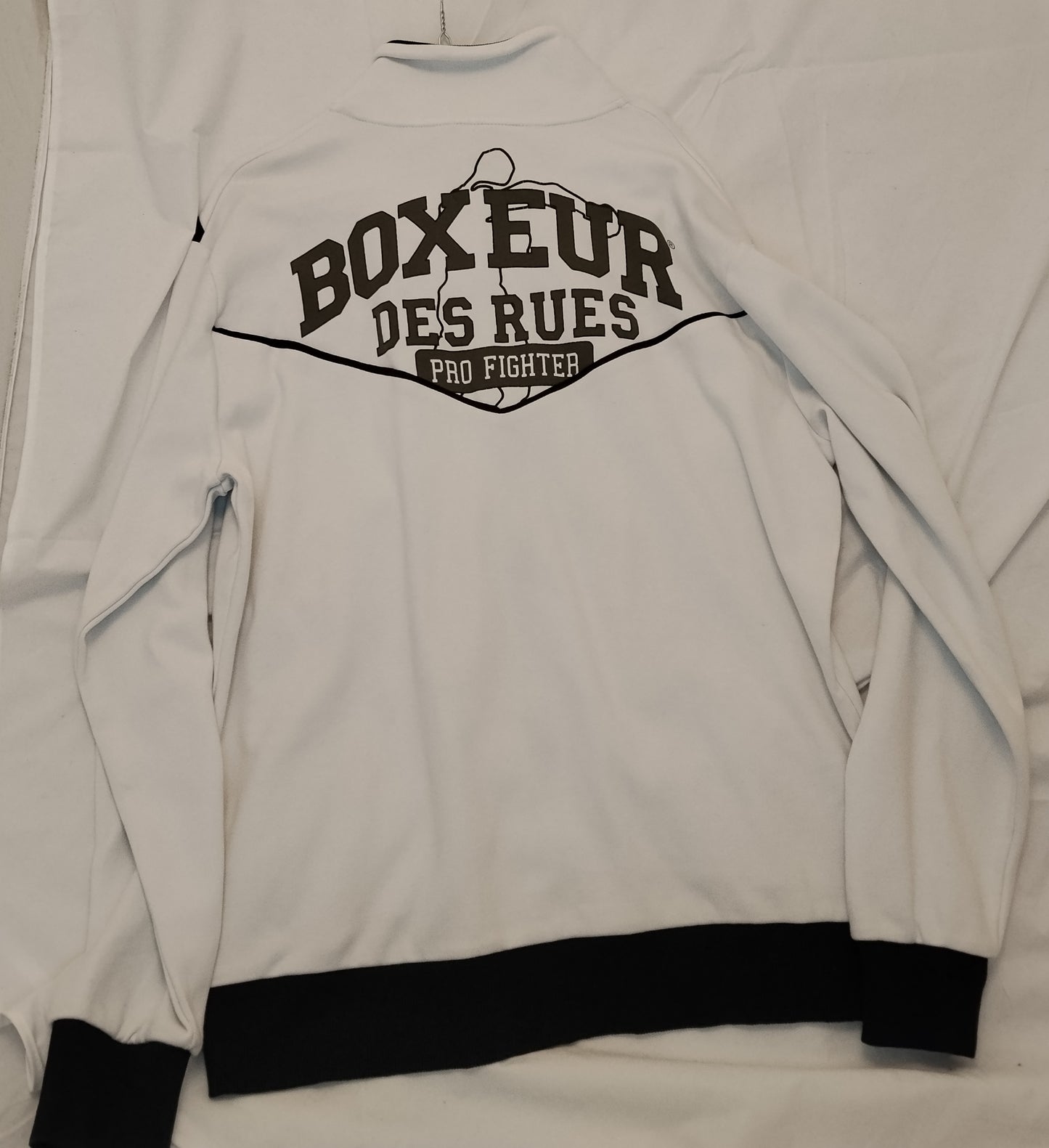 Felpa Uomo Boxeur des Rues Bianco Nero Zip XXL Sportiva