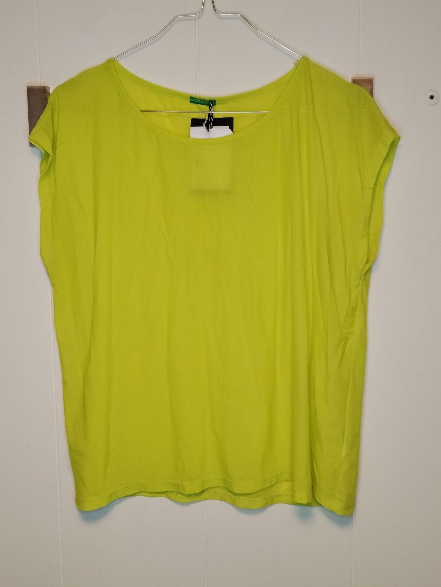 Maglia Donna Benetton Verde Fluo Taglia S T-Shirt Casual Estiva