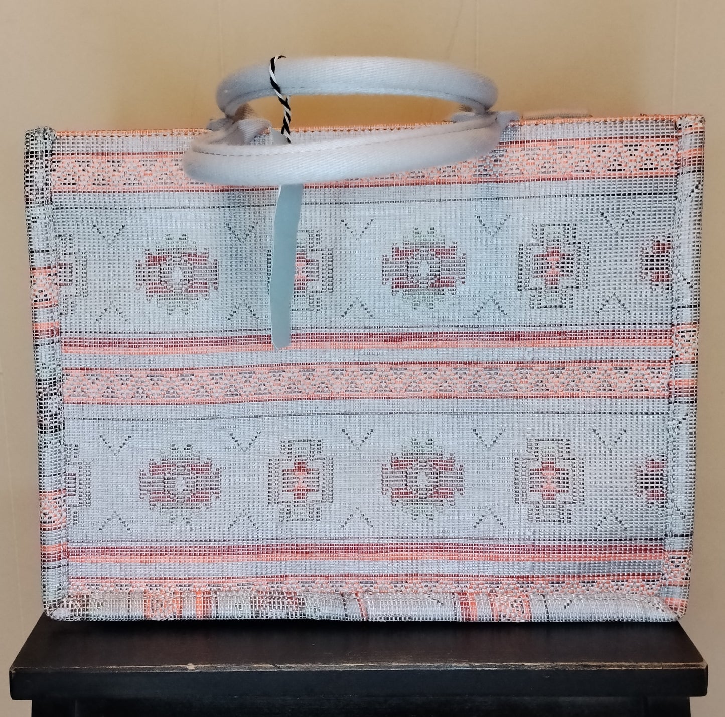 Borsa Donna Fantasia Etnica Bianco Rosa con Tracolla Casual Capiente