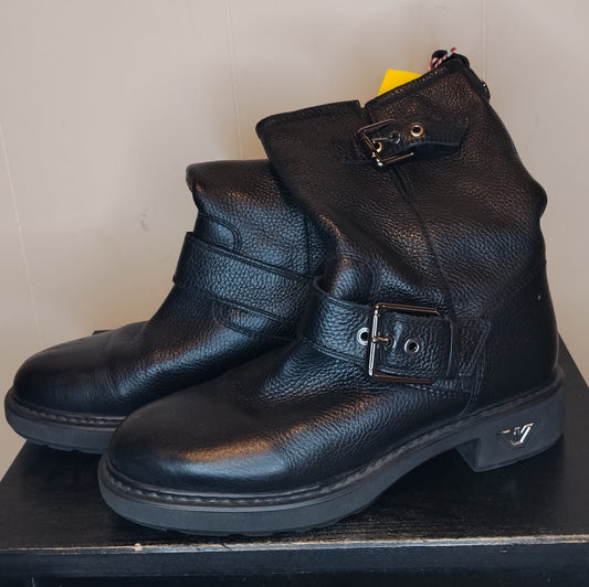 Stivaletti Donna Emporio Armani Neri Pelle Fibbie Biker Taglia 38