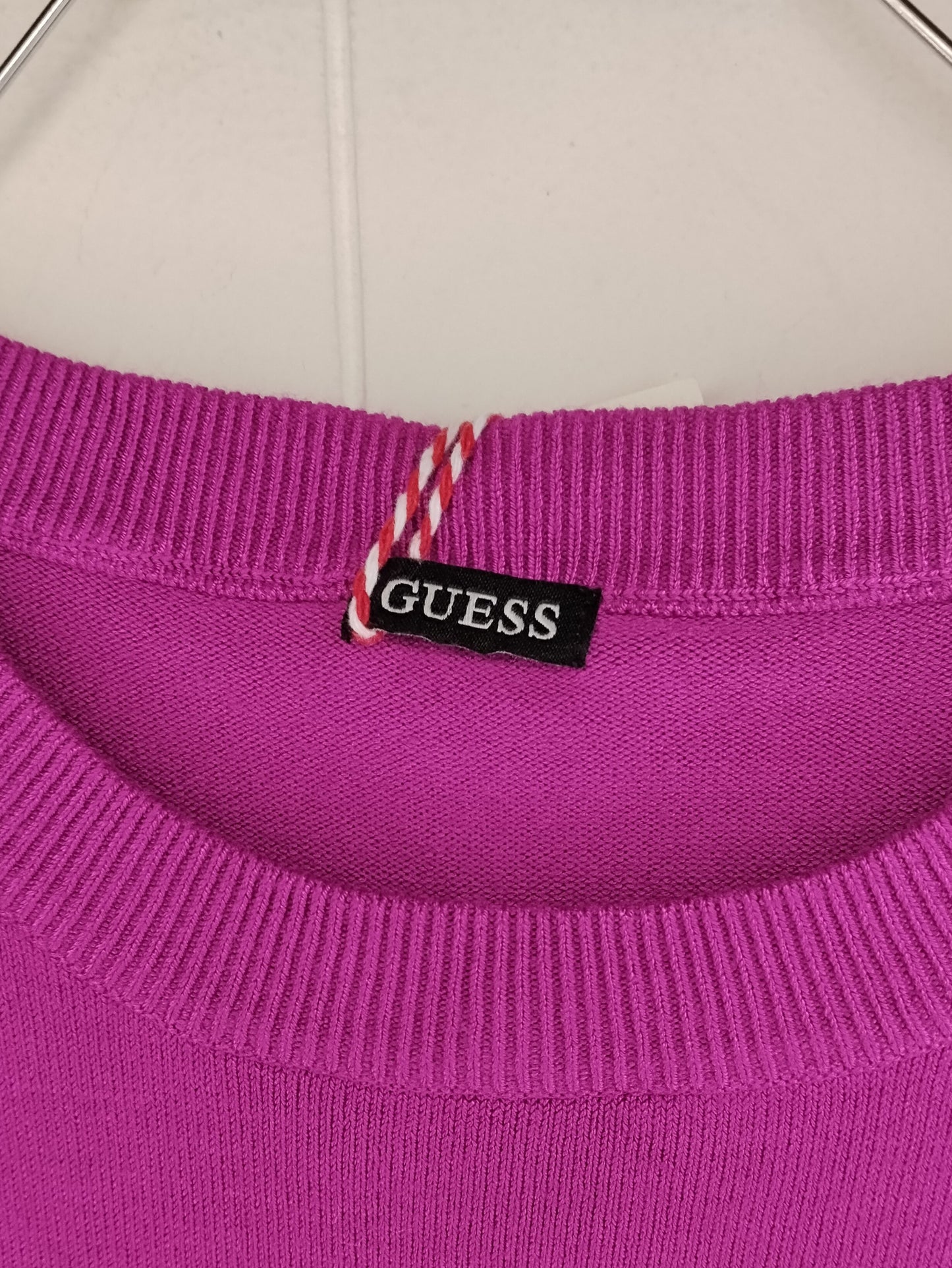 Maglia Donna Guess Fucsia Logo Glitter Mezza Manica Taglia XS