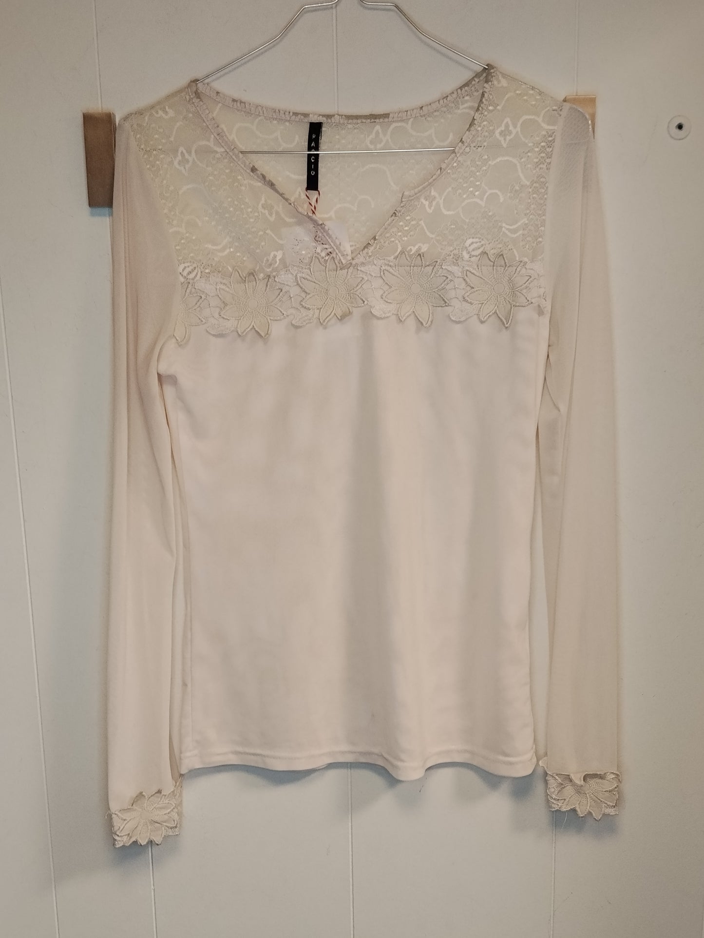 Maglia Donna Paccio Beige Pizzo Elegante Manica Lunga Taglia M