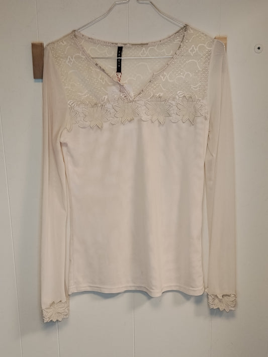 Maglia Donna Paccio Beige Pizzo Elegante Manica Lunga Taglia M