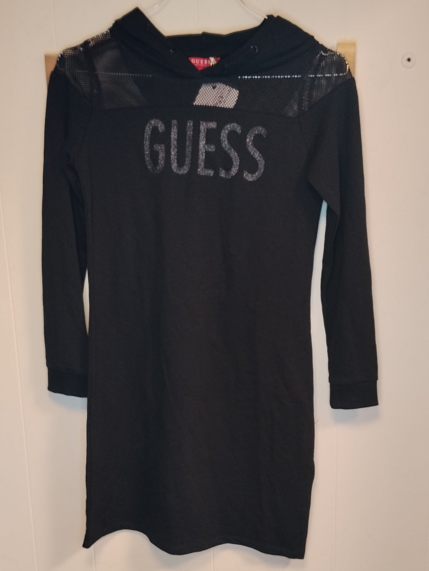 Vestito Donna Guess Nero Logo Glitter Mesh Taglia XS Elegante