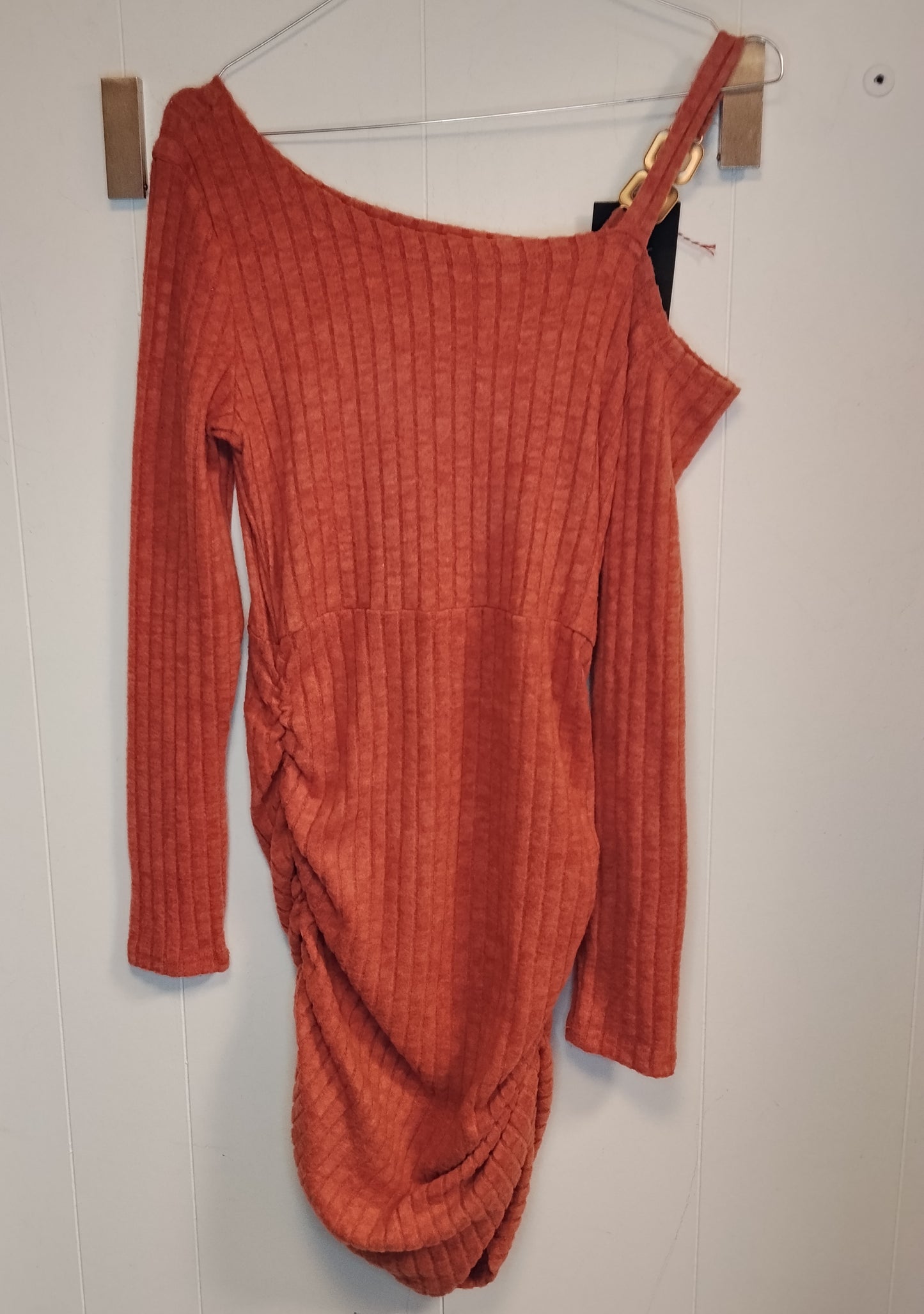 Vestito Donna Arancione Monospalla Drappeggiato Aderente Taglia M