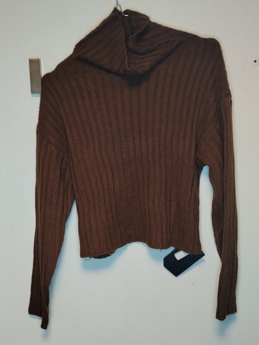 Maglione Donna Marrone Cropped Coste Collo Alto Taglia S