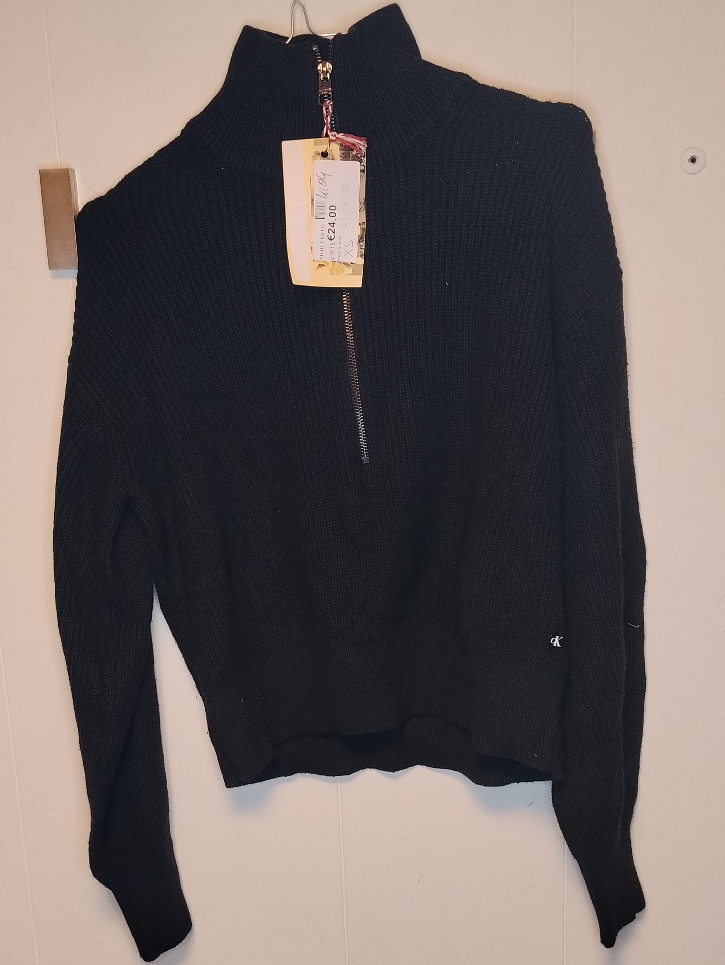 Maglione Donna Calvin Klein Nero Zip Collo Alto Taglia XS