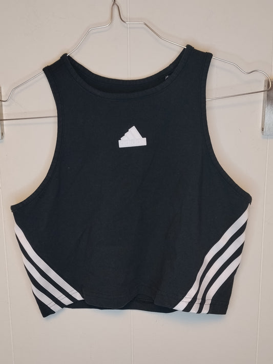 Top Donna Adidas Nero Crop Sportivo Logo Strisce Taglia S