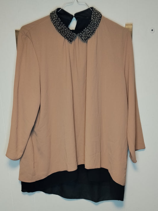 Blusa Donna Piazza Italia Beige Colletto Gioiello Elegante Taglia M