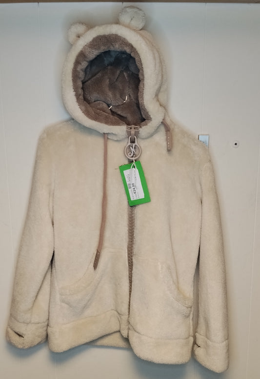 Felpa Peluche Donna Nirvana Beige Cappuccio Orsetto Zip Taglia XS