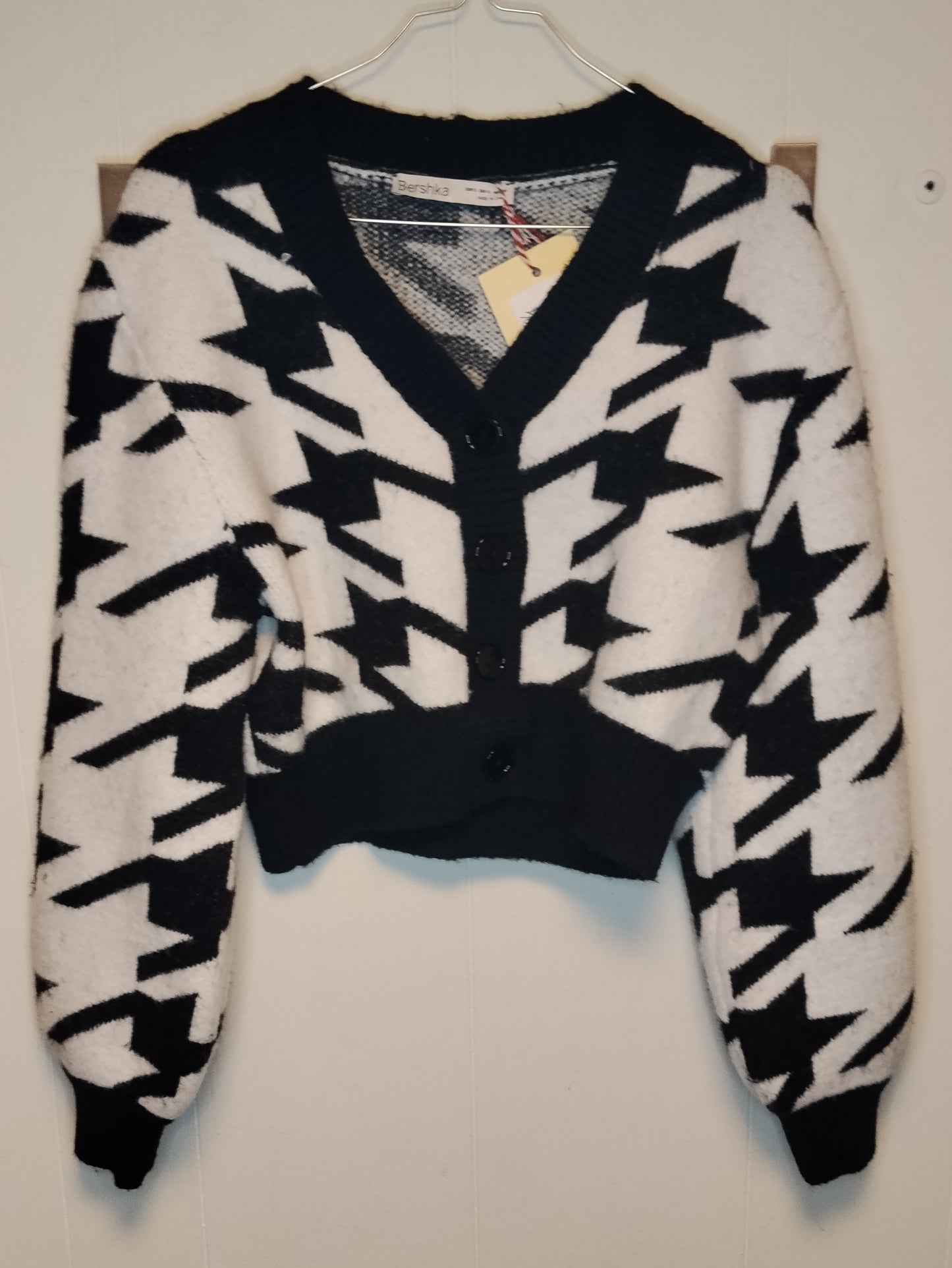 Cardigan Donna Bershka Bianco Nero Fantasia Cropped Taglia S