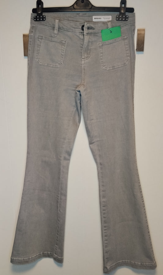 Jeans Donna Bershka Grigio Flare Vita Media Taglia S