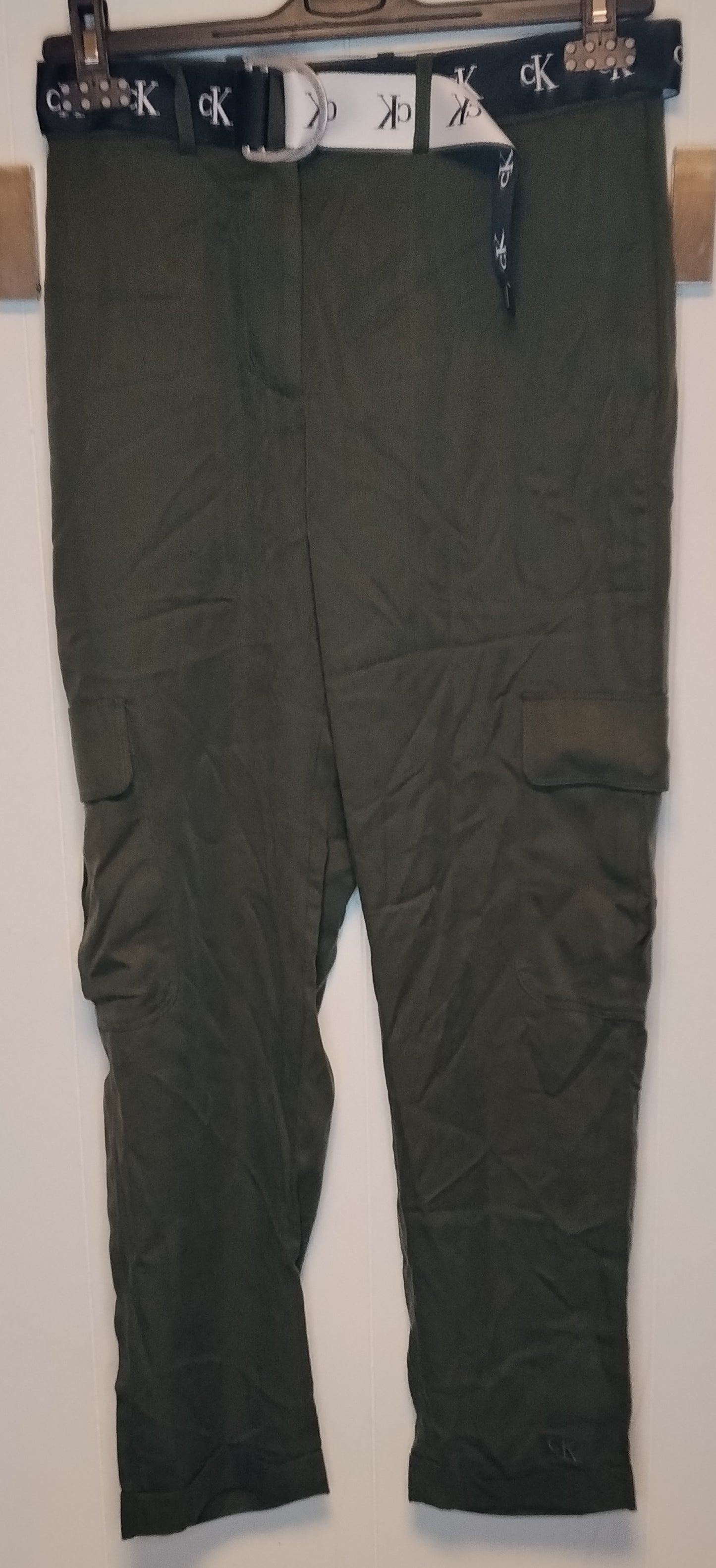 Pantaloni Cargo Donna Calvin Klein Verdi Vita Alta Cintura Taglia XS