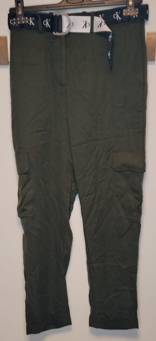 Pantaloni Cargo Donna Calvin Klein Verdi Vita Alta Cintura Taglia XS