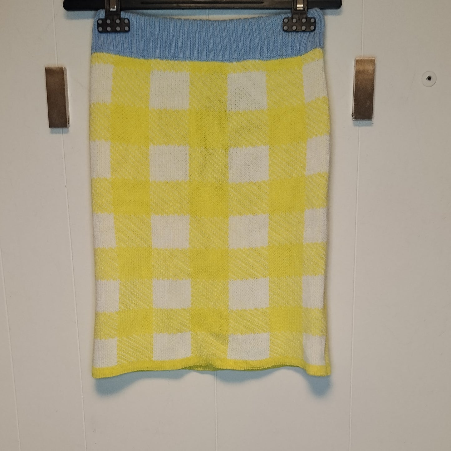 Gonna Donna Fantasia Quadri Gialla Maglia Elasticizzata Taglia 36 (Copia)