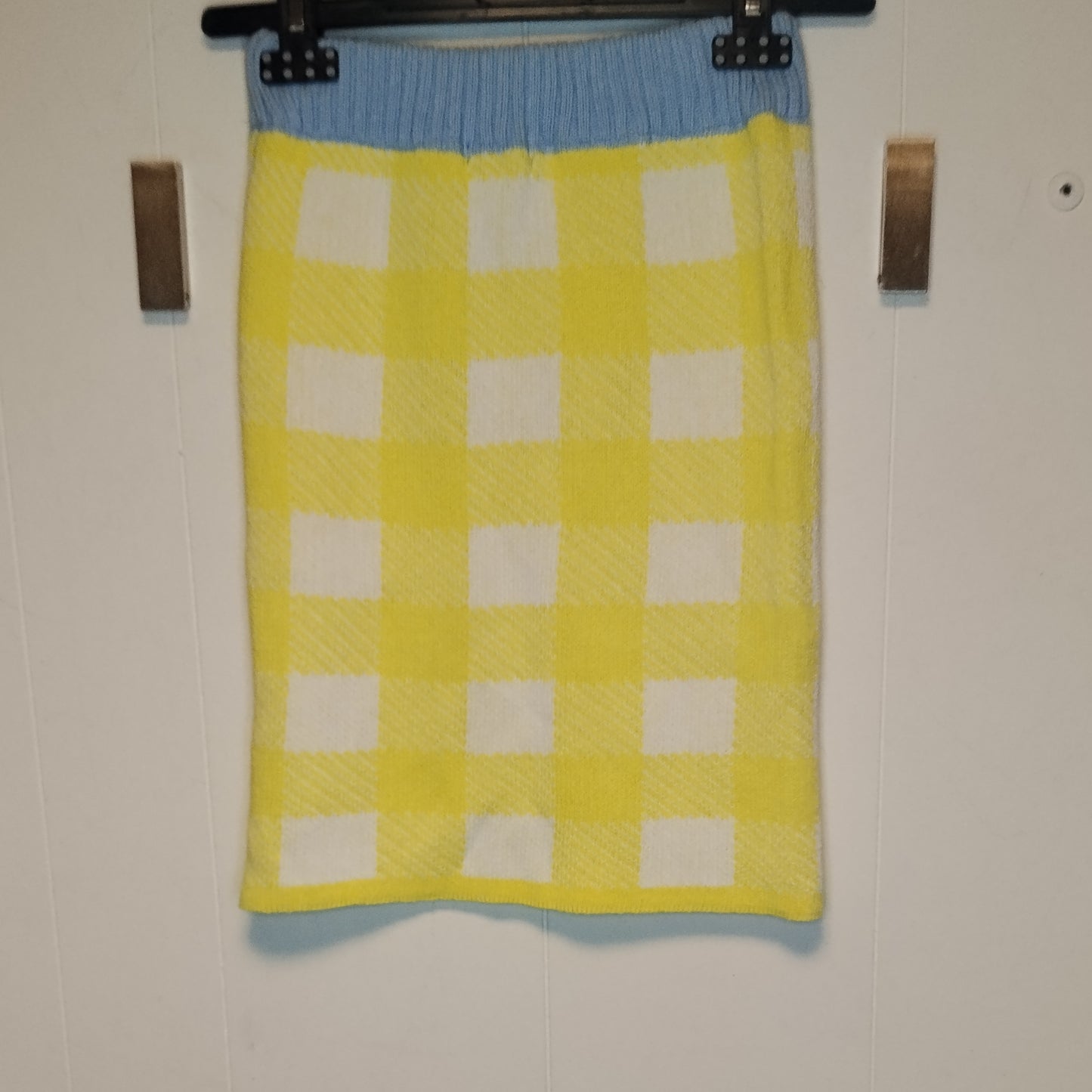 Gonna Donna Fantasia Quadri Gialla Maglia Elasticizzata Taglia 36 (Copia)