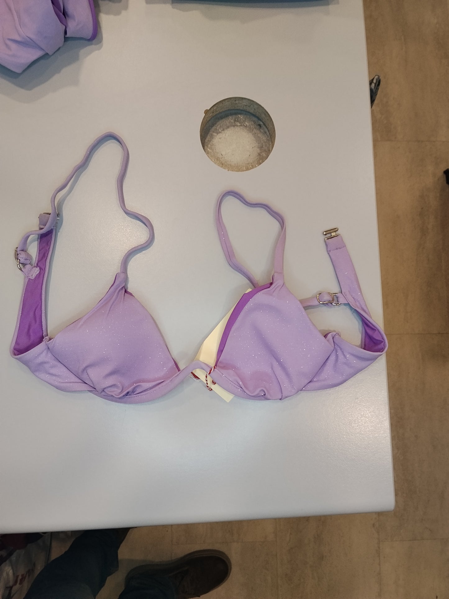Bikini Donna 3 Pezzi Lilla Brillantinato Costume Mare Taglia 2