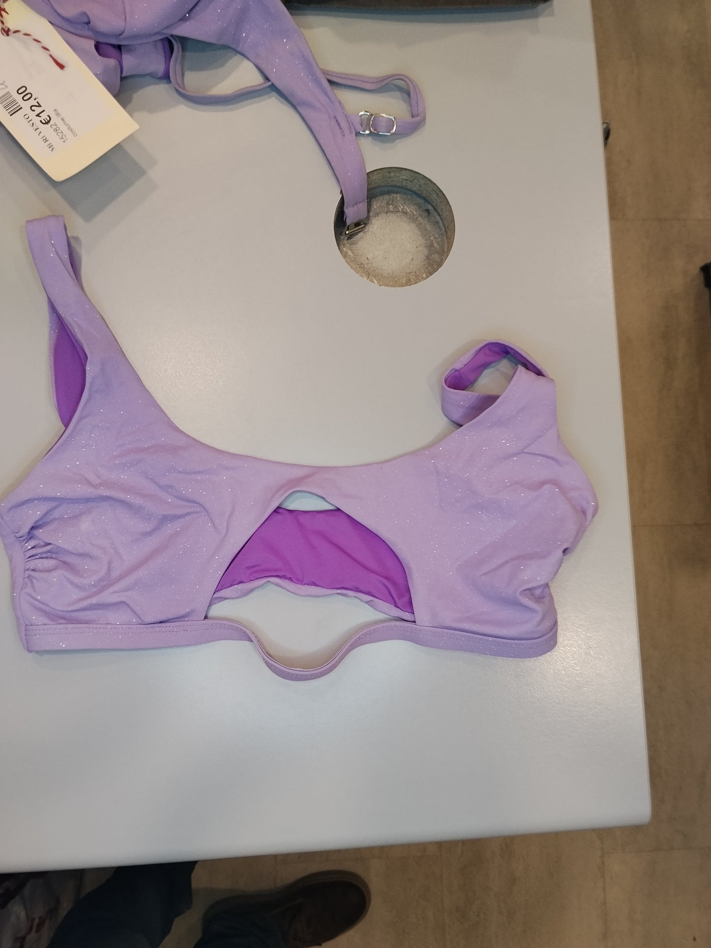Bikini Donna 3 Pezzi Lilla Brillantinato Costume Mare Taglia 2
