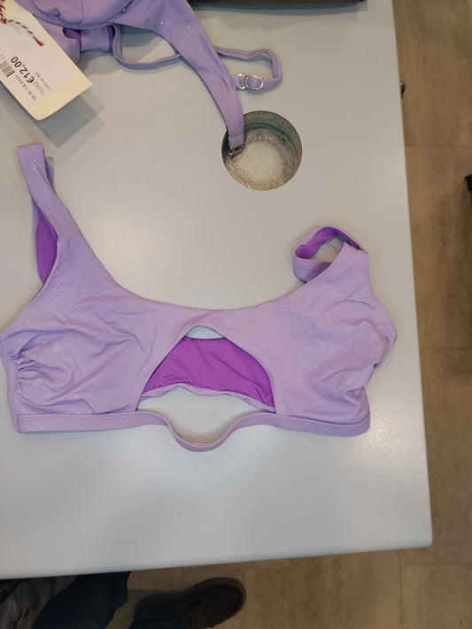 Bikini Donna 3 Pezzi Lilla Brillantinato Costume Mare Taglia 2