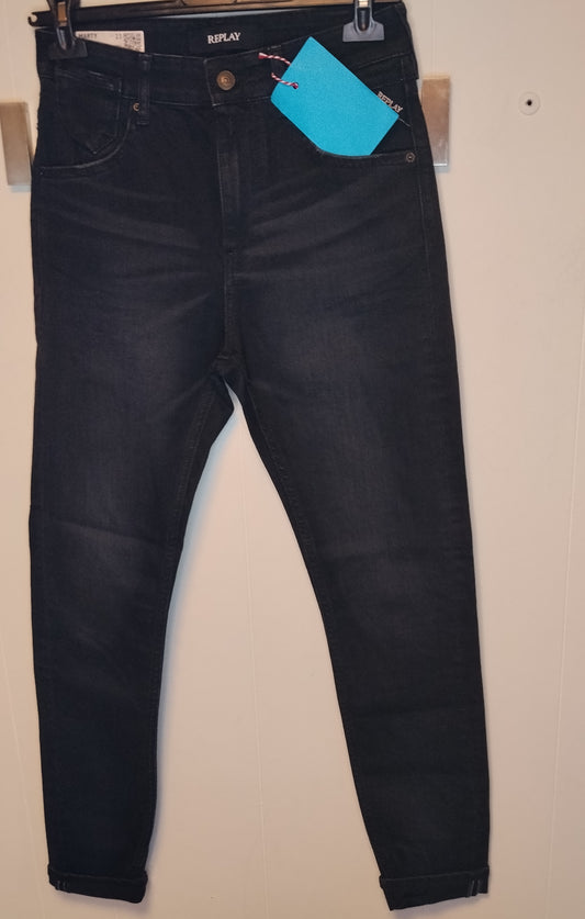 Jeans Donna Replay Blu Scuro Slim Fit Vita Alta Taglia 38