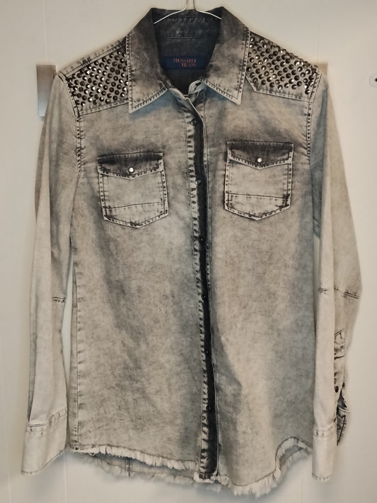 Camicia Denim Donna Trussardi Jeans Borchie Grigio Taglia 40