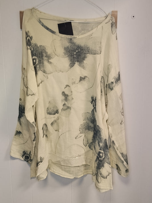 Maglia Donna Fantasia Floreale Beige Oversize Taglia L