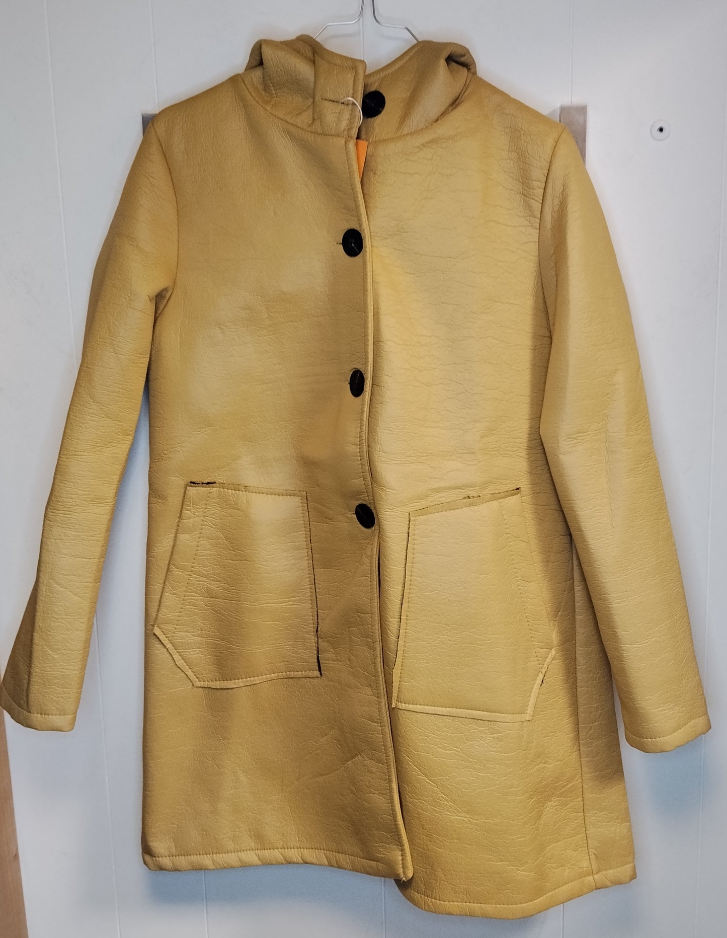 Cappotto Donna Giallo Senape con Cappuccio Taglia L Invernale
