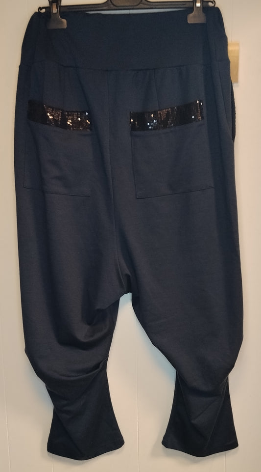 Pantaloni Donna Sophia blu Morbidi con Paillettes Eleganti Taglia M