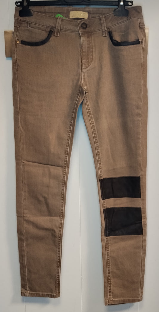 Jeans Donna GODD Beige Slim Fit con Dettaglio Nero Taglia 42