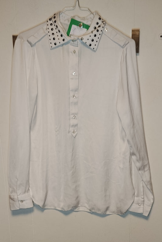 Camicia bianca donna taglia S con colletto borchie elegante casual chic