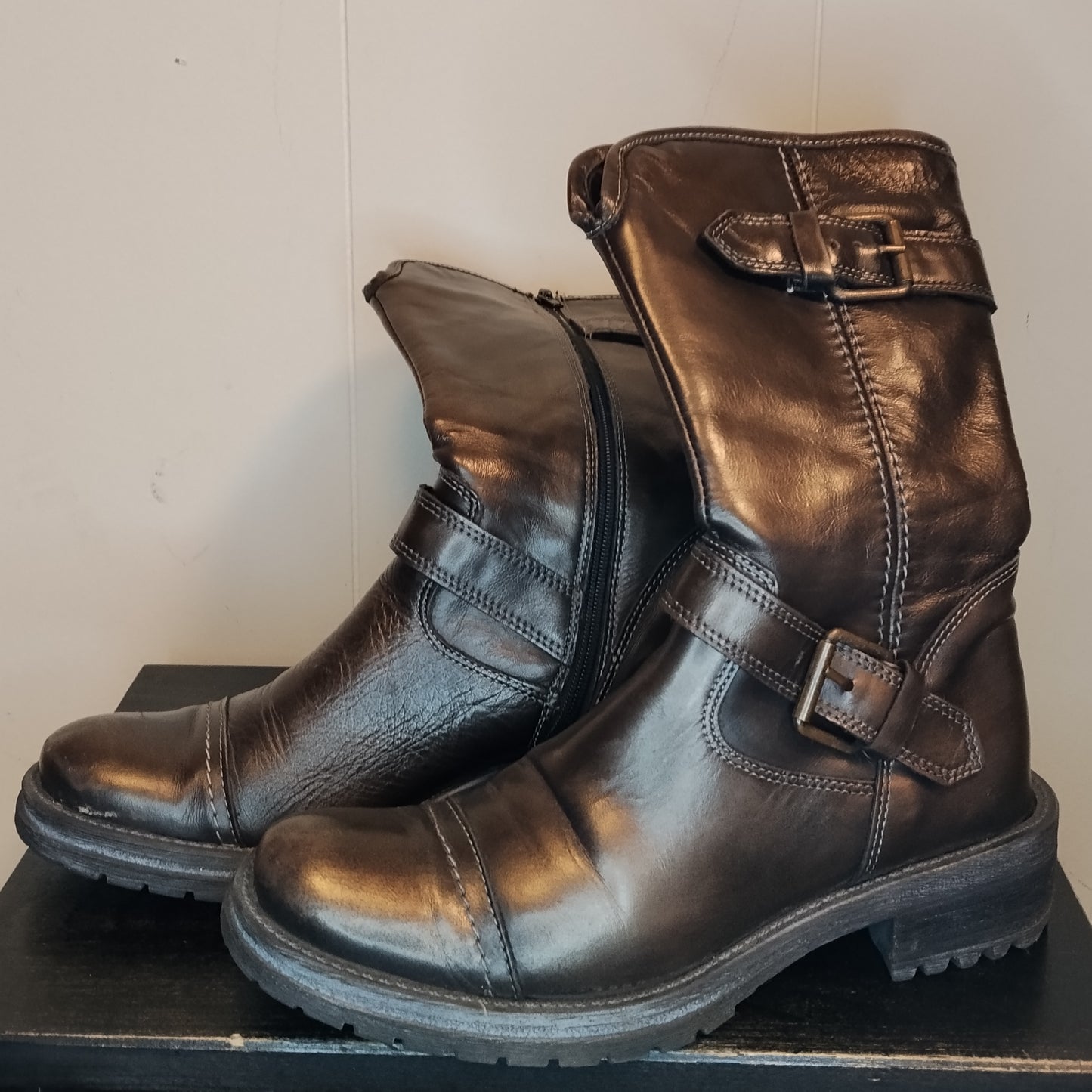 Stivaletti neri pelle Pie Libre taglia 35 biker boots donna con fibbie