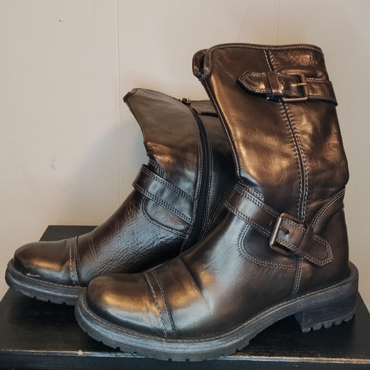 Stivaletti neri pelle Pie Libre taglia 35 biker boots donna con fibbie
