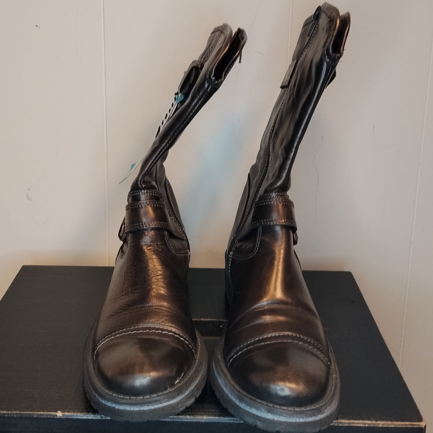 Stivaletti neri pelle Pie Libre taglia 35 biker boots donna con fibbie