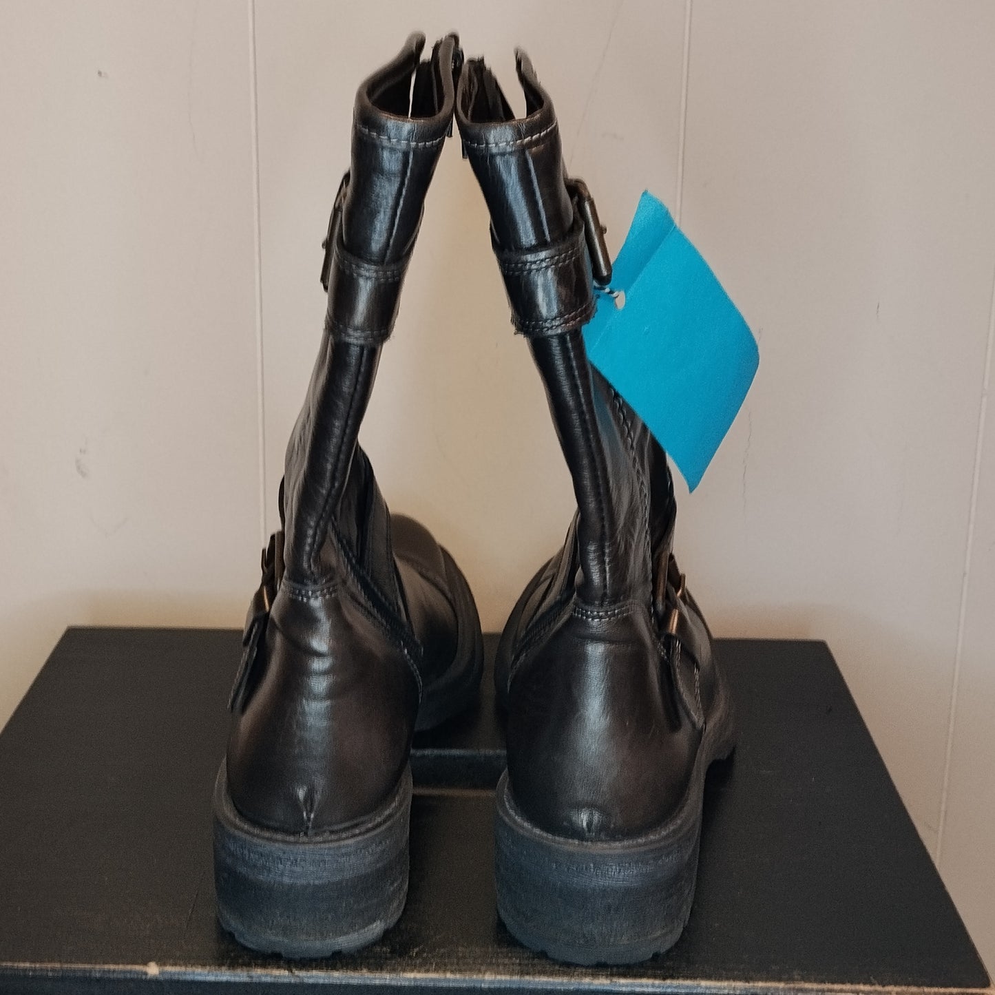 Stivaletti neri pelle Pie Libre taglia 35 biker boots donna con fibbie